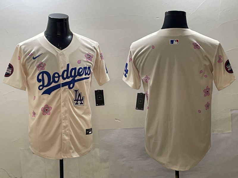 Men Los Angeles Dodgers Blank Cream Sakura Edition 2025 Nike MLB Jersey style 6